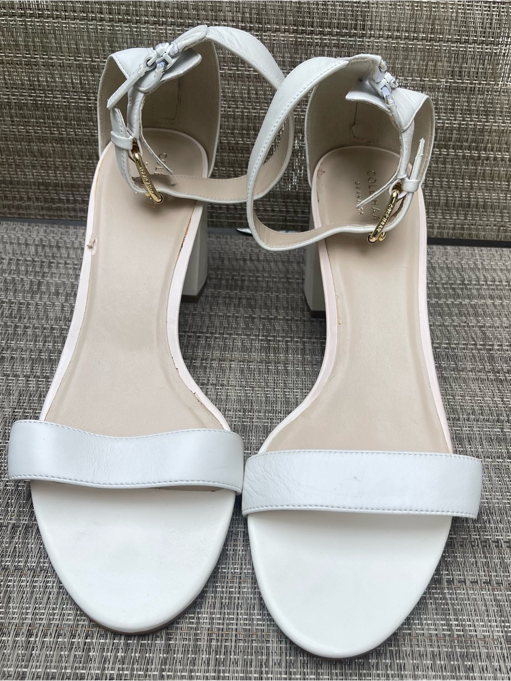 Women's Cole Haan Grand Os Size Sz 11 Block Heel Sandals White Zip Party